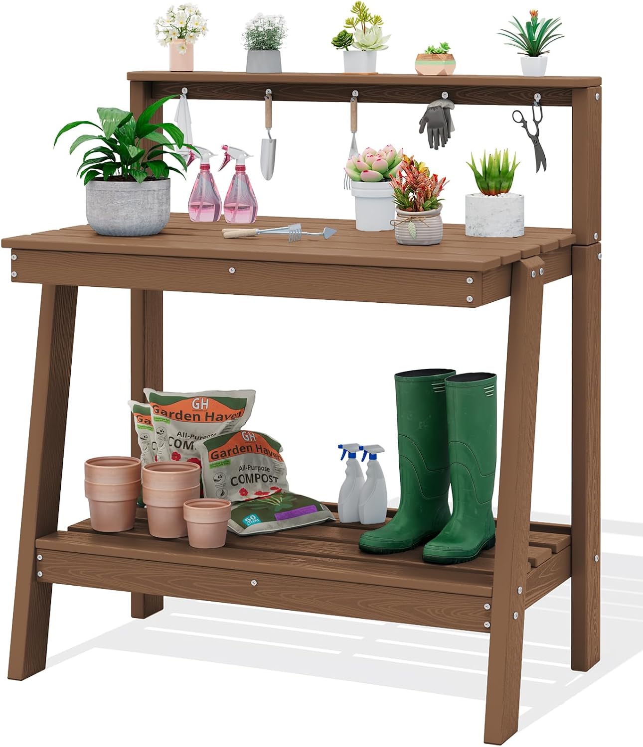 Woodworking Bench - Outdoor Potting Bench Table, Three Tier