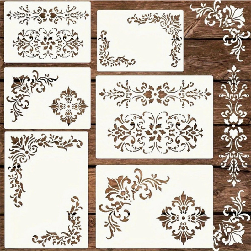 6Pcs Floral Corner Stencils fo - Woodworking Veneer recension och pris