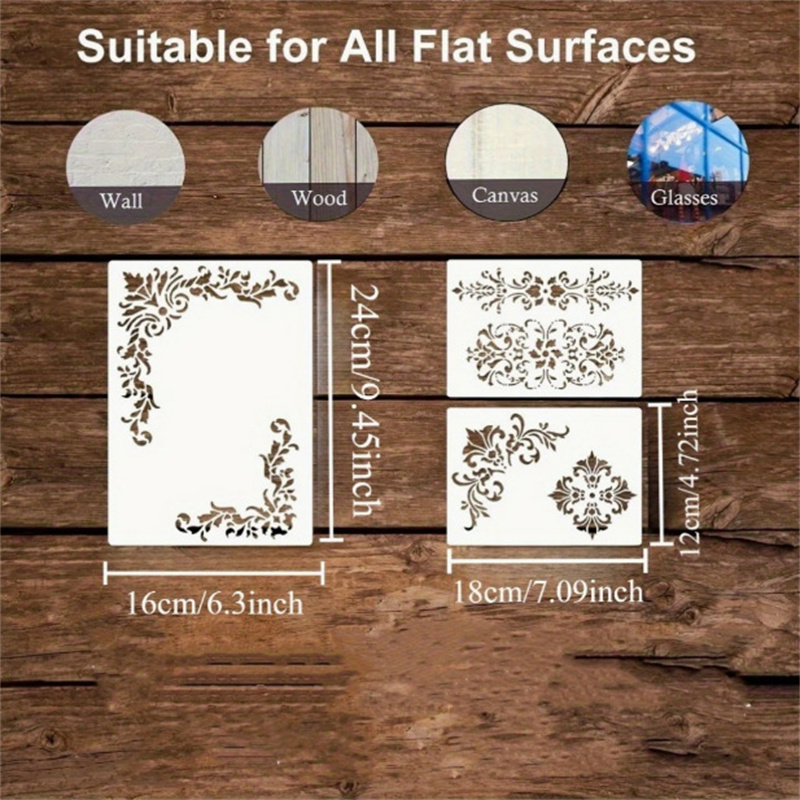 6Pcs Floral Corner Stencils fo - Woodworking Veneer recension och pris